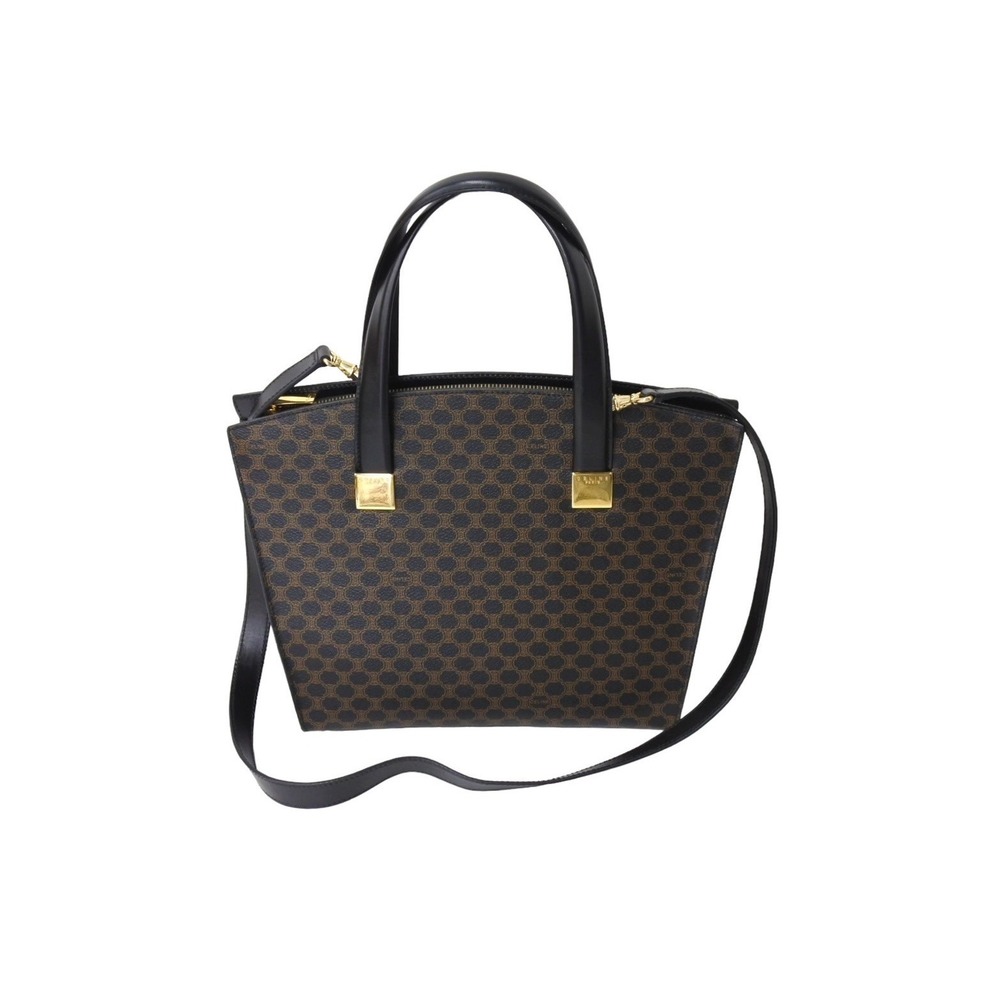 CELINE Macadam Handbag Shoulder Bag Black Brown Leather - Picture 1 of 9